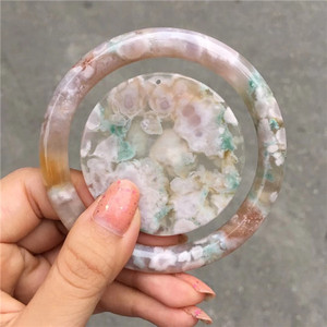56,58,59油画风粉绿紫牡丹高冰透荧光桃花玉髓粉樱花玛瑙手镯