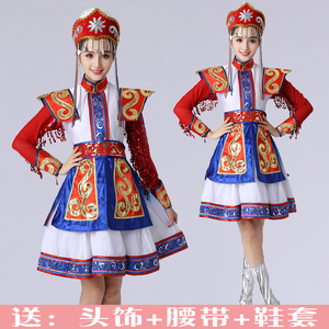 2024新款蒙古族演出服装内蒙古舞蹈服饰少数民族蒙古袍表演服裙女