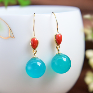 精致天然天河石耳环s925银镀金耳钩透亮优雅礼物女款气质文艺耳饰