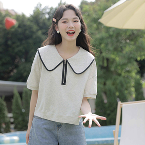甜美娃娃领短袖t恤女夏季2022新款polo衫别致独特短款设计感上衣