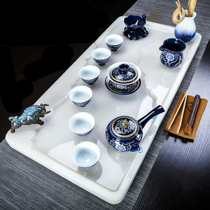 玉石茶盘家用简约轻奢现代茶台小型石盘排水式小茶台托盘石材中式