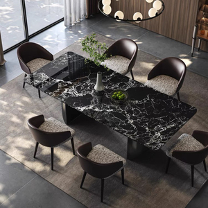 天然进口大理石长方形黑玫瑰轻奢餐桌吃饭桌子高端可定制别墅餐桌