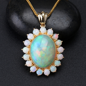 冠誉珠宝  蛋面欧泊镶嵌加工围宝石吊坠款式 18k金首饰加工吊坠款