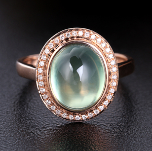 冠誉珠宝  18k金镶嵌葡萄石女戒指款式 戒面镶嵌加工围钻石戒指款