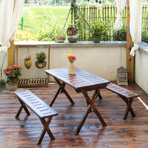 实木阳台休闲桌露台折叠桌椅组合花园户外木质庭院室外防腐木桌椅