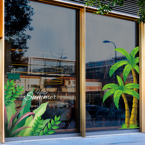 夏季上新橱窗玻璃门贴服装店铺绿植贴纸静电窗贴夏天装饰透明窗花