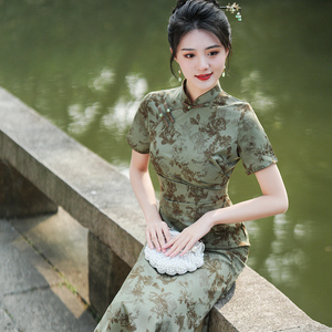 老古代夏季复古改良修身旗袍新中式日常气质优雅修身连衣裙演出服