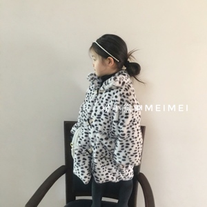 韩国设计冬儿童羊羔毛皮草大衣加厚加绒中长款女童豹纹上衣外套潮
