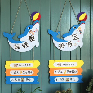 幼儿园卡通区角规则牌挂饰墙面装饰区域活动标识牌吊饰环创材料