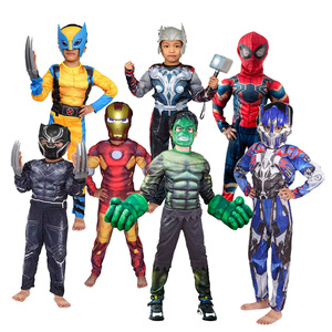 漫威英雄超人蝙蝠侠衣服儿童cosplay绿巨人美国队长紧身衣演出服