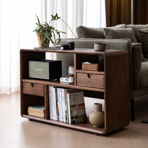 梦天然|北美黑胡桃实木小书架储物架小边几沙发边柜北欧现代简约