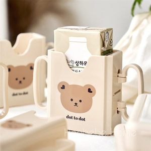 韩国ins儿童牛奶杯托防挤压盒卡通宝宝喝奶防洒防溢神器可折叠