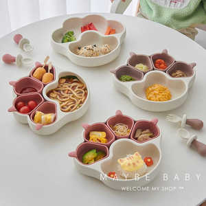 韩国ins宝宝吃饭辅食碗可爱猫爪硅胶餐盘儿童可拆卸分格吸盘餐具