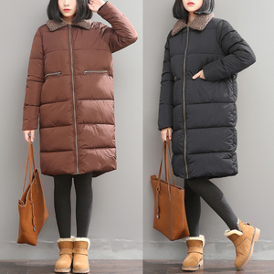 森绘出品复古羊羔毛领子冬季外套棉服女中长款大码羽…咖色