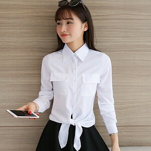 长袖衬衫女白色学院风甜美百搭显瘦便宜上衣女衣服春装女装潮韩版