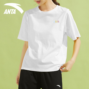 安踏短袖t恤女士新款官方旗舰半袖纯色棉t体桖内搭夏季运动上衣女