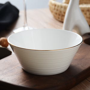 金边白瓷碗喇叭碗深碗白色骨瓷碗家用米饭碗6英寸面碗水果沙拉碗