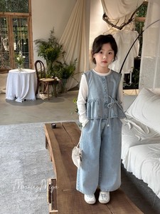 韩版儿童套装24春夏女童时髦牛仔背心荷叶边上衣休闲阔腿裤两件套