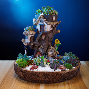 小模型摆件 迷你 房子 微景观文竹花盆装饰品造景生态家居山水