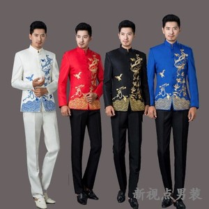 新款中国风立领刺绣中山装主持演出服男士合唱服民乐中式男装演唱