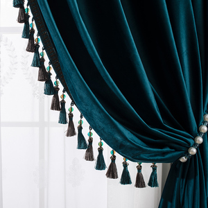 加厚纯色天鹅绒丝绒窗帘美式绒布现代客厅卧室遮阳遮光孔雀绿窗帘