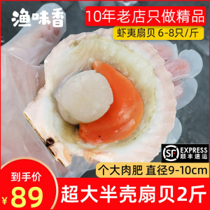 超大虾夷扇贝冷冻半壳扇贝夏夷贝商用半成品蒜蓉粉丝烧烤食材顺丰