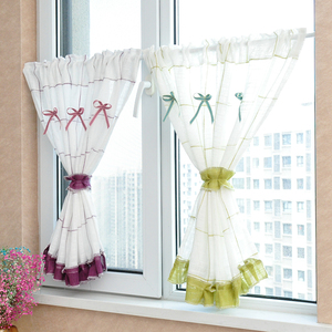 定制简约田园棉麻窗纱半帘厨房纱帘橱柜防尘帘门帘阳台厕所小窗帘