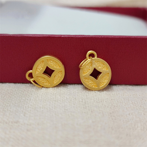 水贝黄金珠宝 足金999纯金招财铜钱币吊坠3d硬金钱币转运珠挂坠女