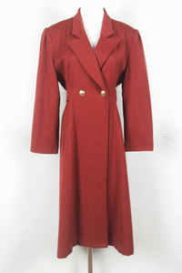 秋冬装孤品复古着vintage提香红廓肩羊毛呢连衣裙长款外套日本制
