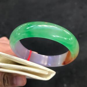 缅甸翡翠三色手镯a货冰种冰糯种福禄寿玉石镯子紫飘黄绿未镶嵌