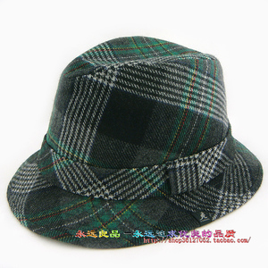 K标 袋鼠 外贸春季 男女情侣款 英伦格子 羊毛礼帽 绅士帽子 2色