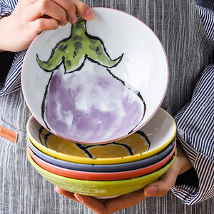 美浓烧日本进口陶瓷餐具盘子深碟蔬菜家用汤盘可爱日式和风大圆盘