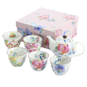 日本进口陶瓷茶具美浓烧和蓝花水彩茶壶茶杯套装乔迁新婚商务礼品