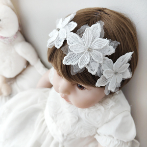 韩版蕾丝婴儿发带可爱公主宝宝周岁头花婴幼儿生日拍照头饰百搭白