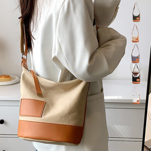 水桶包青年女生时尚潮流休闲简约清新百搭结实水洗帆布单肩斜挎包