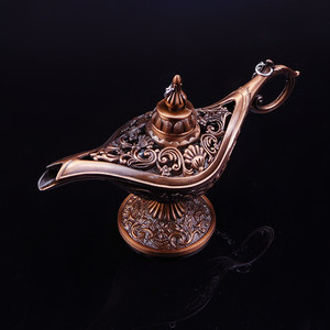 复古紫铜色合金阿拉丁神灯工艺花纹可开盖摆件装饰品个性化收藏盒