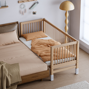 定制榉木儿童床拼接大床带护栏单人男孩加宽婴儿宝宝床边小床实木