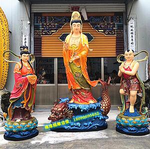 善财龙女佛像 观音童男童女金童玉女自在观音树脂玻璃钢铸铜神像