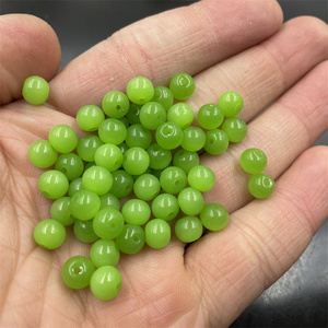 diy饰品配件6毫米果绿色仿玉石圆珠散珠 带猫眼玻璃珠子 豆绿色珠