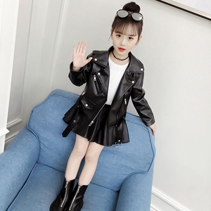 小女孩pu皮衣