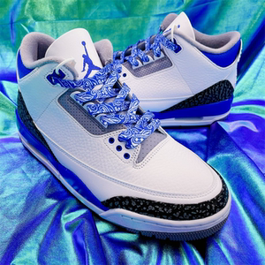 适配airjordan3retro赛车蓝白蓝小闪电蓝色渐变腰果花aj3鞋带鞋绳