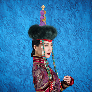 蒙古族女士帽子元朝走秀款部落贵族民族舞蹈演出服蒙古袍头饰帽子