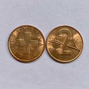 【欧洲】瑞士2生丁硬币 外国钱币 直径20mm 老钱币收藏