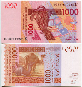 2003(2009}年 西非 (K冠) 塞内加尔1000法郎 纸币 全新UNC P715K