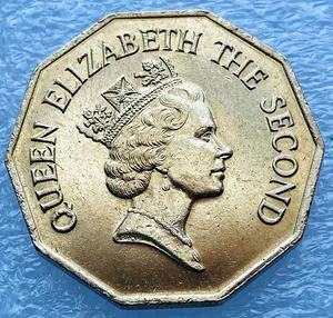 【特价】1990年 英属 伯利兹1元 多边型 帆船 女王版 硬币 26mm