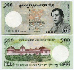 【亚洲】2020年 不丹100努尔特鲁姆 纸币 全新unc 外国钱币 p-32