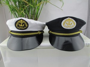 海员帽儿童成人舞台表演活动制服帽船长帽白黑色平顶男女水手帽