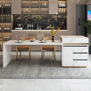 岛台餐桌一体家用小户型岩板吧台柜成品定制开放式厨房储物中岛台