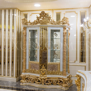 高档奢华双门酒柜客厅靠墙贴金箔实木酒柜展示柜欧式宫廷贵族酒柜