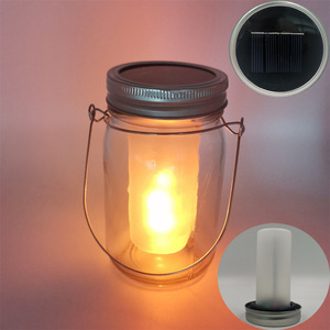 新款 太阳能梅森罐灯12LED火焰灯阳光罐创意玻璃罐盖子庭院装饰灯